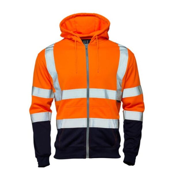 Hi Vis Orange 2 Tone Hooded Zipped Sweatshirt Thumbnail